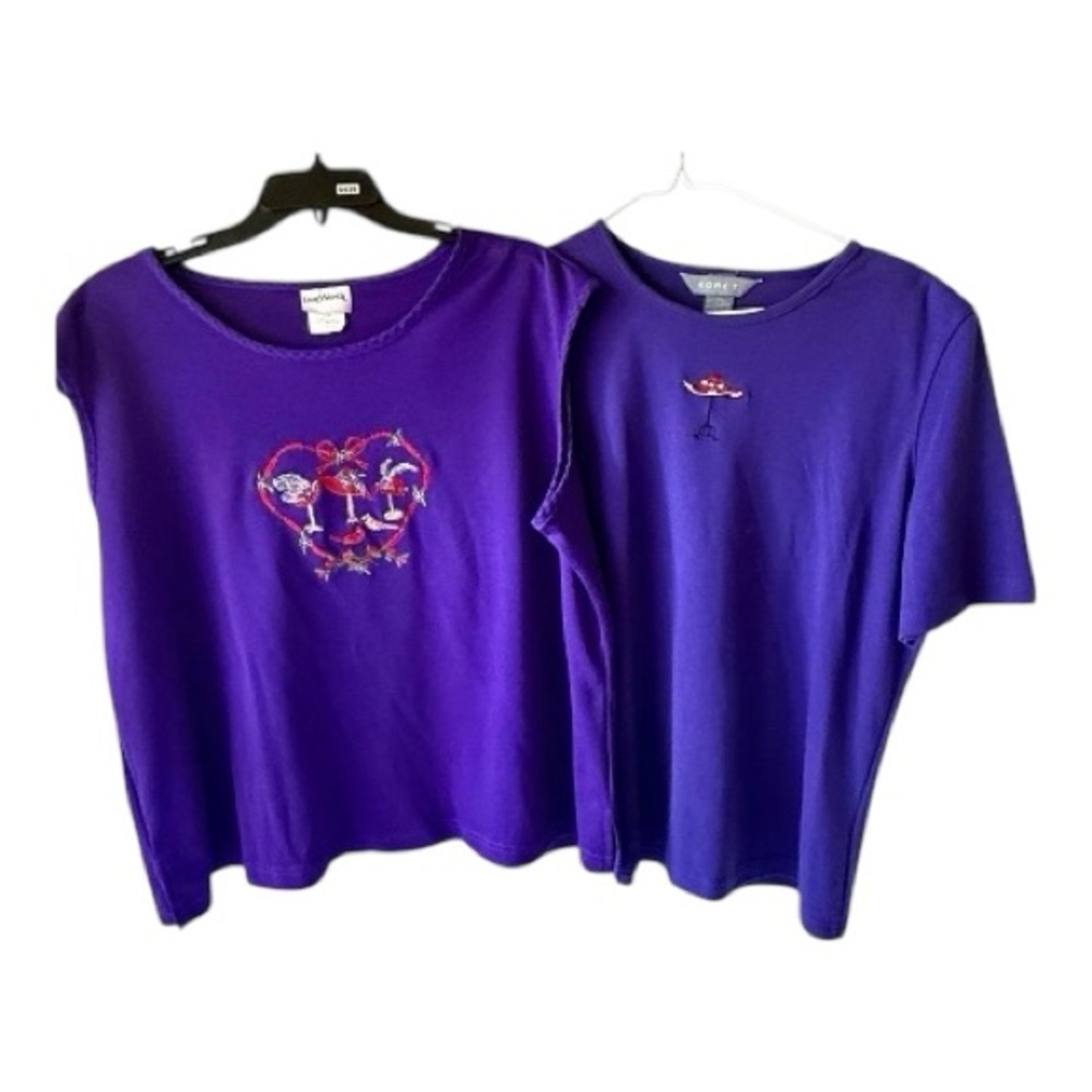 Set of 2 Koret Purple Women’s Red Hat Lady Short Sleeve Tees Size M